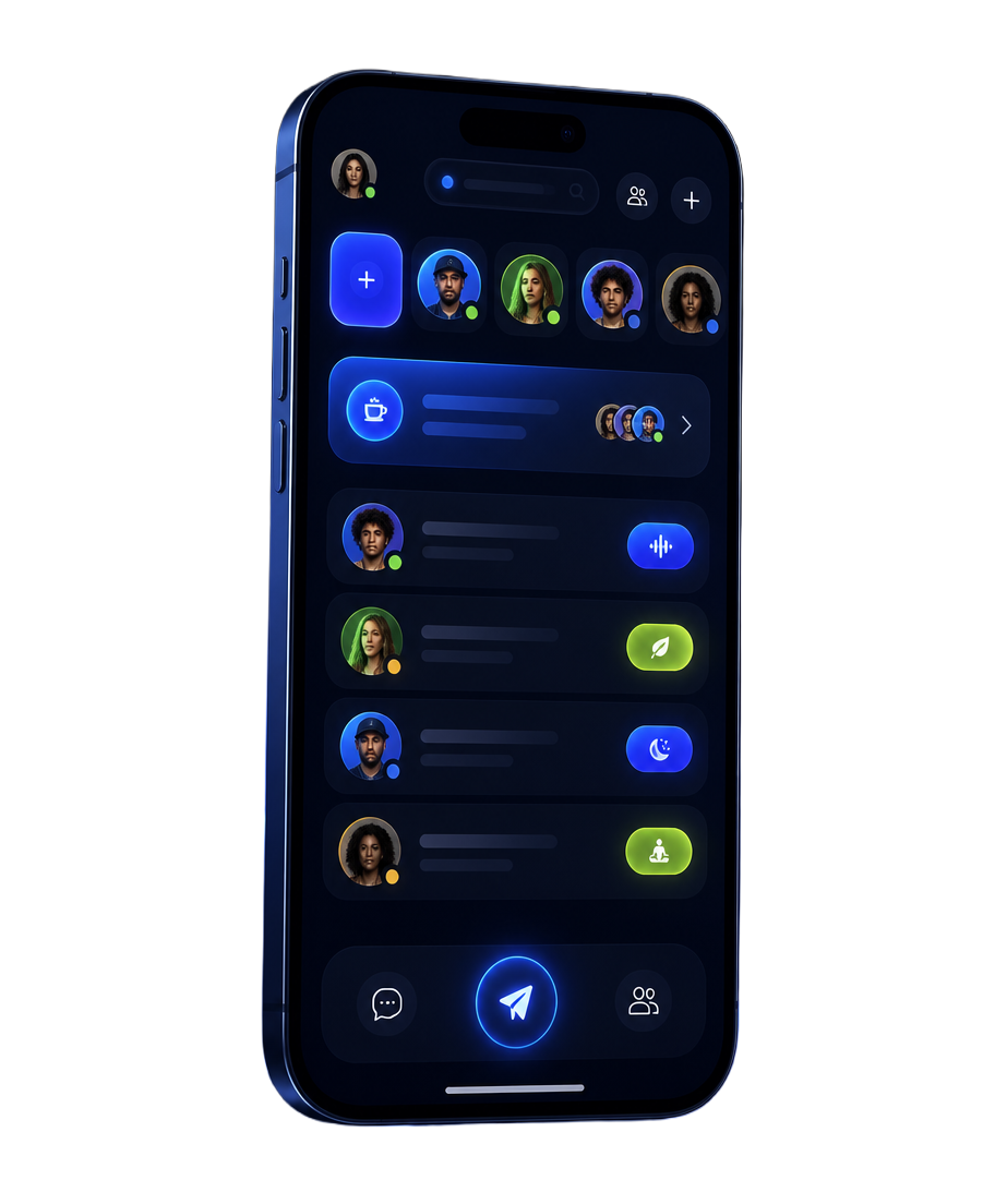 BreakMingle app showing break matches, chats and break statuses